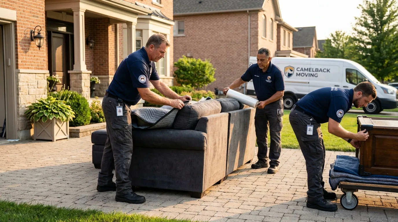 Large estate moving crew wrapping furniture in Jarales, NM