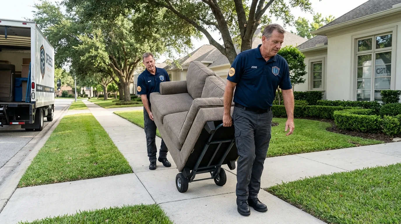 Local residential moving crew loading furniture in Jarales, NM